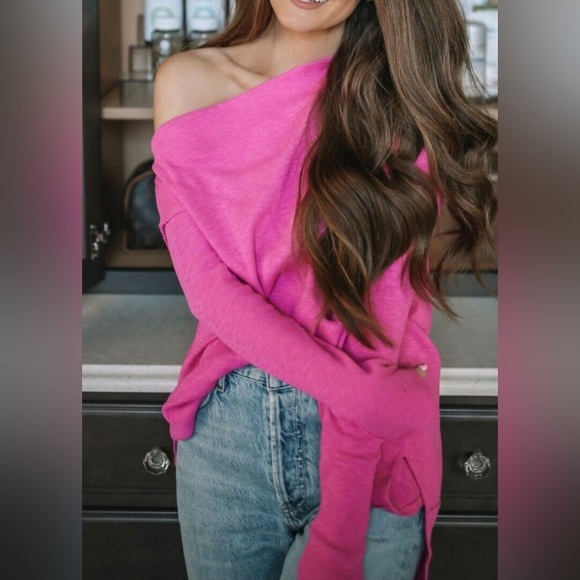 Free People Get Together Long Sleeve Slouchy Top Dancing Queen off shoulder - Picture 3 of 11